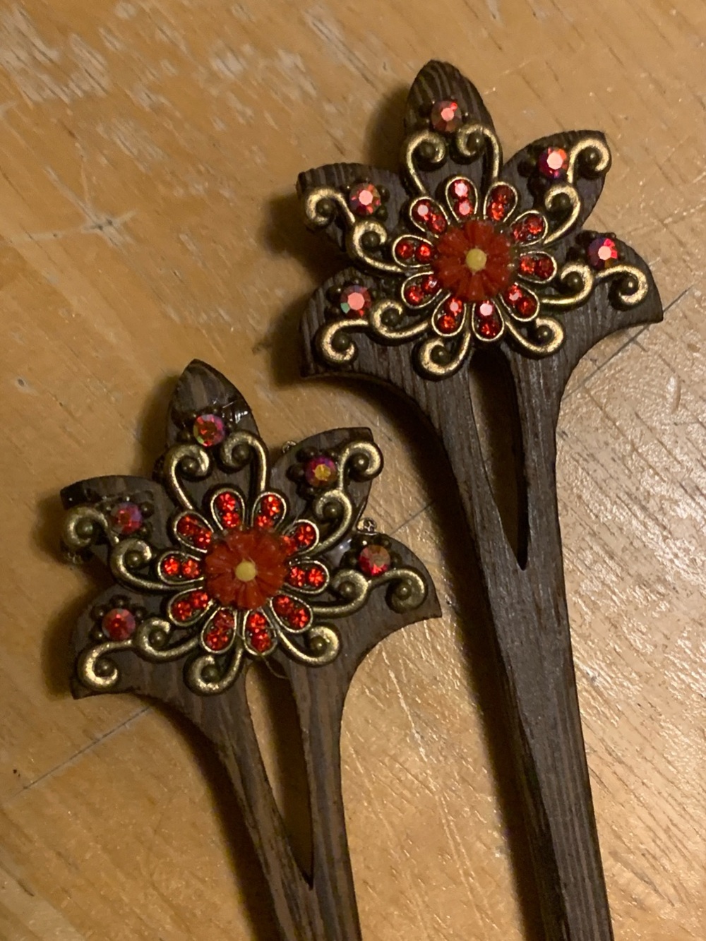 Vintage Style Wooden Hair Stick Pair